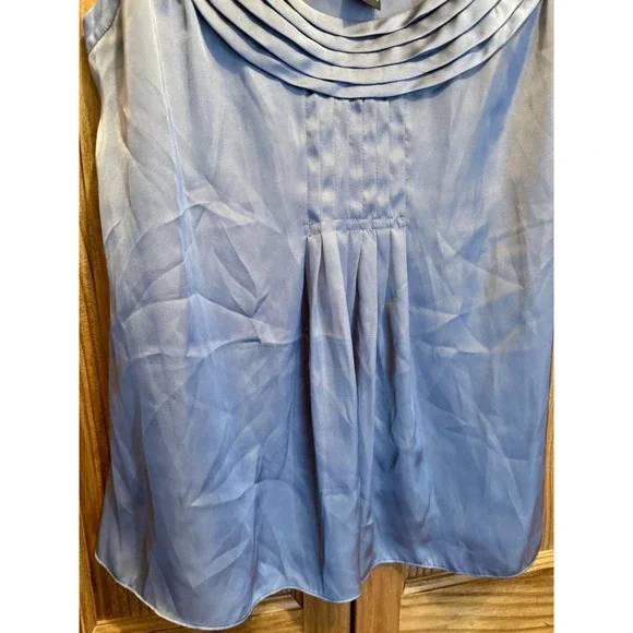 Spense Womens Y2K 90s Silky Large‎ Blue Sleeveless Pleated Scoop Neck Blouse Top - Picture 4 of 7